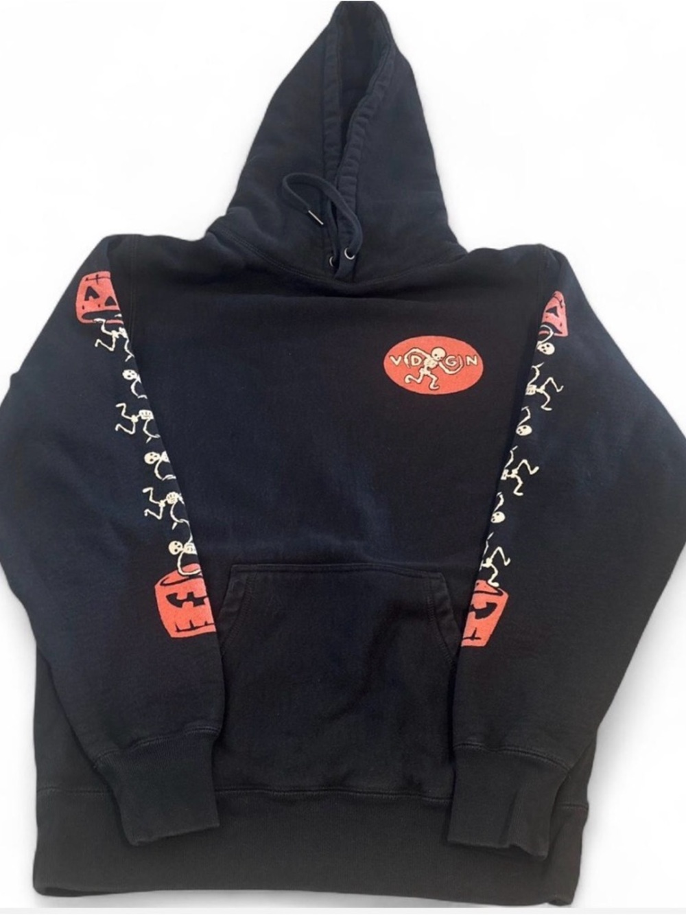 Vardagen Black and orange  Graphic Hoodie /skeletons and pumpkins size small
